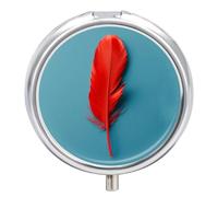 A Red Feather Pill Box Case 3 Compartment Travel Medicine Pill Organizer 3x A Day Portable Vitamin Organizer with Mirror Small Pillbox for Purse & Pocket Cute Daily Medicine Container Metal Vitamin Ca