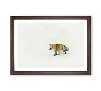 A Red Fox Alone in The Winter in Abstract Framed Print | A2 Walnut Framed Wall Art | Ready to Hang | Abstract Animal Picture | Living Room Bedroom Lounge Office