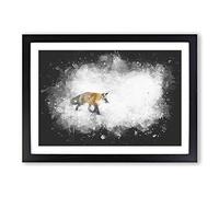 A Red Fox Alone in The Winter Paint Splash Framed Print | A2 Black Framed Wall Art | Ready to Hang | Modern Animal Picture | Living Room Bedroom Lounge Office