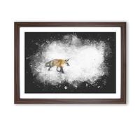 A Red Fox Alone in The Winter Paint Splash Framed Print | A2 Walnut Framed Wall Art | Ready to Hang | Modern Animal Picture | Living Room Bedroom Lounge Office