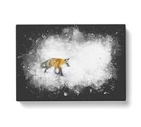 A Red Fox Alone In The Winter Paint Splash Modern Art Canvas Wall Art Print Ready to Hang, Framed Picture for Living Room Bedroom Home Office Décor, 50x35 cm (20x14 Inch)
