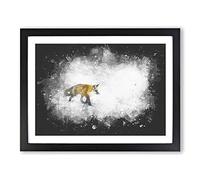 A Red Fox Alone In The Winter Paint Splash Modern Art Framed Wall Art Print, Ready to Hang Picture for Living Room Bedroom Home Office Décor, Black A3 (46 x 34 cm)