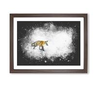 A Red Fox Alone In The Winter Paint Splash Modern Art Framed Wall Art Print, Ready to Hang Picture for Living Room Bedroom Home Office Décor, Walnut A3 (46 x 34 cm)