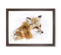 A Red Fox V3 Modern Framed Print | A2 Walnut Framed Wall Art | Ready to Hang | Modern Animal Picture | Living Room Bedroom Lounge Office