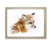 A Red Fox V3 Modern Framed Print | A3 Oak Framed Wall Art | Ready to Hang | Modern Animal Picture | Living Room Bedroom Lounge Office