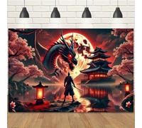 A red moonlit night of samurai and dragon made of polyester suitable for party studio and outdoor celebration decorations. 250x180CM