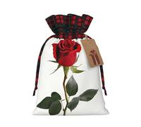A Red Rose Color Blocked Linen Drawstring Gift Bag, Reusable Gift Bag