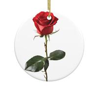 A Red Rose Print Christmas Tree Ceramic Hanging Round Shaped Christmas Tree Pendants Family Gatherings Holiday Party Decor.