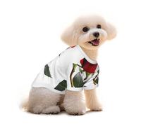 A Red Rose Printed Everyday Soft Cotton Dog Short Sleeve T-Shirt For Chihuahuas & Teacup Puppies & Small Dogs Breeds Stretchy Cat Outfit