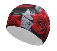 A Red Rose Swim Cap for Adult, Elastic Fabric Swimming Cap, Comfortable Bathing Cap for Long & Short Hair