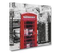 A Red Telephone Box Canvas Print | Gallery Wrapped 30mm Frame Wall Art | 20x20 inches | Ready to Hang | Abstract Picture | Living Room Bedroom Lounge Office