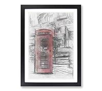 A Red Telephone Box Sketch Framed Print | A2 Black Framed Wall Art | Ready to Hang | Modern Nature Picture | Living Room Bedroom Lounge Office