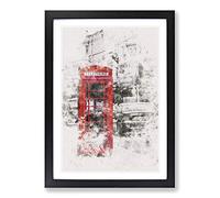 A Red Telephone Box Watercolour Framed Print | A2 Black Framed Wall Art | Ready to Hang | Modern Historical Picture | Living Room Bedroom Lounge Office