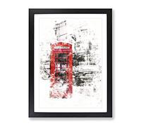 A Red Telephone Box Watercolour Modern Framed Print | A4 Black Framed Wall Art | Ready to Hang | Modern Historical Picture | Living Room Bedroom Lounge Office