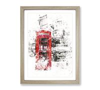 A Red Telephone Box Watercolour Modern Framed Print | A4 Oak Framed Wall Art | Ready to Hang | Modern Historical Picture | Living Room Bedroom Lounge Office