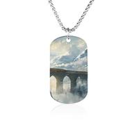 A Red Train Is Driving on The Stone Arch Bridge Men's Pendant Necklace for Women Customizable Jewelry Dog Tag Memorial Necklaces