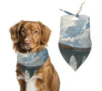 A Red Train Is Driving on The Stone Arch Bridge Pet Bandana Dogs Triangle Scarf Cats Handkerchief Puppy Costume