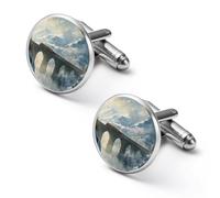 A Red Train Is Driving on The Stone Arch Bridge Shirt Cufflinks for Men Cuff Links Tie Father Husband Wedding Business 2.0cm