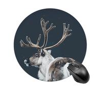 A Reindeer Standing Mouse Pad Round Laptop Mouse Mat Cute Computer Mousepad Keyboard Pad Non-Slip Desk Pads for Gaming Office Work Home