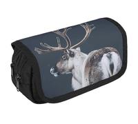 A Reindeer Standing Pencil Case Organizer - Large Capacity 3 Compartment Pencil Pouch for Adults, Portable Makeup Bag & Aesthetic Stationery Bag with Zipper (8.7x4.3") Unisex Gift