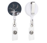A Reindeer Standing Retractable Badge Reel - Personalized ID Name Badge Holder with Lanyard Cute Badges Reel Holder Round Nurse Doctor Name Tag Badges Clip for Work