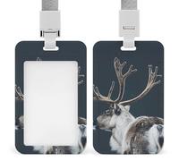 A Reindeer Standing Retractable ID Badge Holder with Lanyard - Vertical Badge Reel,Keychain Clip,Name Tag Id Card Holder Protector for Nurse Officer Teacher Security Staff Women Men