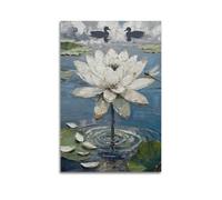 A Resplendent White Lotus Blossoms from Prismatic Waters on This Poster, Its Delicate Petals Forming A Serene Aquatic Mural Backdrop24x36inch(60x90cm)