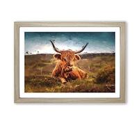 A Resting Highland Cow in Abstract Framed Print | A2 Oak Framed Wall Art | Ready to Hang | Abstract Animal Picture | Living Room Bedroom Lounge Office