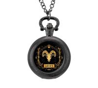 A-ries Zodiac Sign Men's Pocket & Fob Watches Silent Ticking Quartz Alloy Chain Watch for Daily Use Black-Style