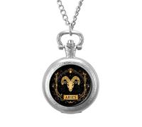 A-ries Zodiac Sign Men's Pocket & Fob Watches Silent Ticking Quartz Alloy Chain Watch for Daily Use Silver-Style