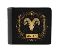 A-ries Zodiac Sign Slim Leather Men's Wallets with 6 Card Holders Minimalist Billfold Travel Purse
