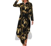 A-ries Zodiac Sign Women's Casual Maxi Dresses Long Sleeve Ladies Long Dress Button-Down Shirt Dress 5XL