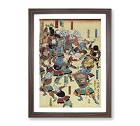 A Riot Of Samurai By Tsukioka Yoshitoshi Asian Japanese Framed Print | A3 Walnut Framed Wall Art | Ready to Hang | Asian Nature Picture | Living Room Bedroom Lounge Office