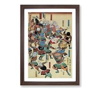 A Riot of Samurai by Tsukioka Yoshitoshi Framed Print | A2 Walnut Framed Wall Art | Ready to Hang | Modern Nature Picture | Living Room Bedroom Lounge Office