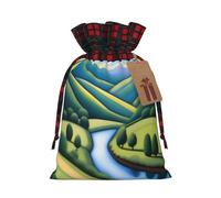 A River Valley View Holiday Printed Drawstring Pouch S For Party Wrapping, Wedding Favor, And Storage