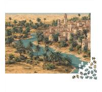 A Riverside City in The Prairie Region 1000pcs (75x50cm) Erwachsenenpuzzle - Adobe-style Architecture Erwachsenenpuzzle DIY-Puzzlespielzeug
