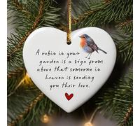 A Robin In The Garden Ceramic Heart,Because Someone We Love is in Heaven Ornament,Robins Appear When Loved Ones are Near Sympathy Gift,Robins Memorial Gift,Memorial Quote Gift