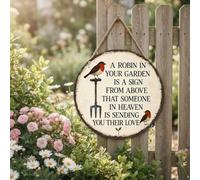 A Robin in Your Garden Wooden Round Plaque, Longing, Peace and Love