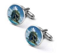 A Rocky Islands Resembl Skull Alloy Cufflinks Men's Classic Cuff Link Fashion Shirt Accessories for Business Party Wedding 1.7cm