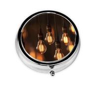 A Row of Bulbs. Round Mini Pill Box, 3 Compartment Pill Box, Portable Pill Box, can be Put into Wallet, Pocket, Light and Convenient