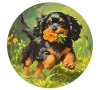 A Running Puppy 1000 Piece Round Puzzle for Adults Kids 14+ Pet Dog Puzzles Creative Unique Challenge Games Family Game 1000pcs (67.5x67.5cm)