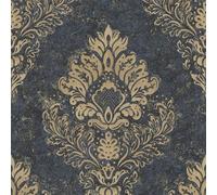 A.S. Creation Alena Floral Damask Ornament Non Woven Vinyl Textured Wallpaper in Black A.S. Creation Black