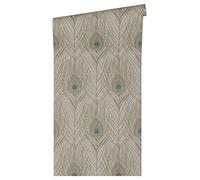 A.S. Création Architects Paper Non-Woven Wallpaper Absolutely Chic Wallpaper with Peacock Feather 10.05 m x 0.53 m Blue Brown Grey Made in Germany 369716 36971-6