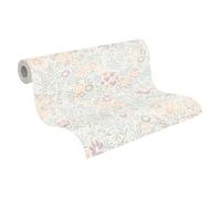 A.S. Création Attractive 3 Non-Woven Wallpaper - Floral & Graphic Pattern, Natural Colours, Textured Surface, Floral Wallpaper, Flowers, 10.05 m x 0.53 m, White/Blue - 791371
