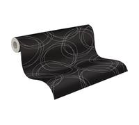 A.S. Création Attractive 3 Non-Woven Wallpaper - Floral & Graphic Pattern, Natural Colours, Textured Surface, Graphic, Circles, 10.05 m x 0.53 m, Black/Grey - 791381