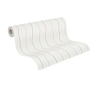 As Creation Bricoflor Striped Living Room Wallpaper White Wallpaper With Light Grey And Red Line Detailing 10.05 X 0.53 M