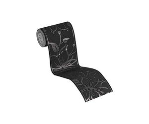 A.S. Création awallo Self-Adhesive Border Only Borders Border with Flowers 5.00 m x 13 cm Metallic Black Made in Germany 346612 3466-12