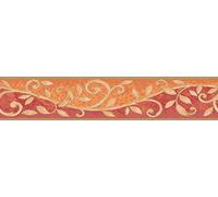 A.S. Création Border - Paper Border with Wonderful Flowers in Orange, Red and Beige - on 5.00 m x 0.13 m per roll