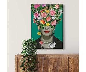 A.S. Création Canvas Painting Flower face - Multicoloured Green Art Print - 50x70 Vertical Format - Living Room Wall Decor - Picture on Frame