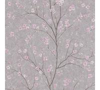 A.S. Creation Cherry Blossom Floral Flowers Trail Vinyl Texture Embossed Wallpaper in Grey A.S. Creation Grey